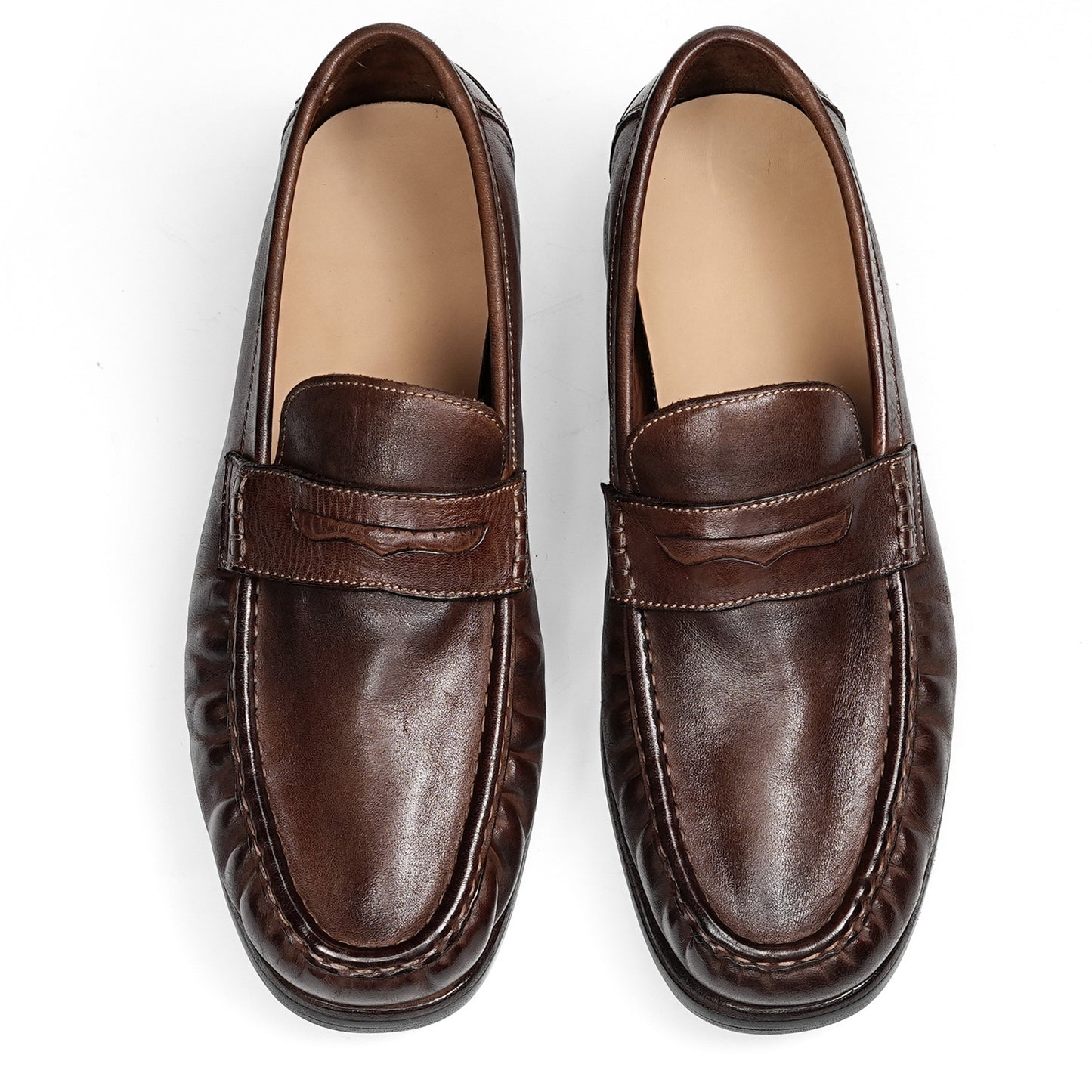 Men's Horsehide Sleek Loafers with Tailored Stitch and Band Accent