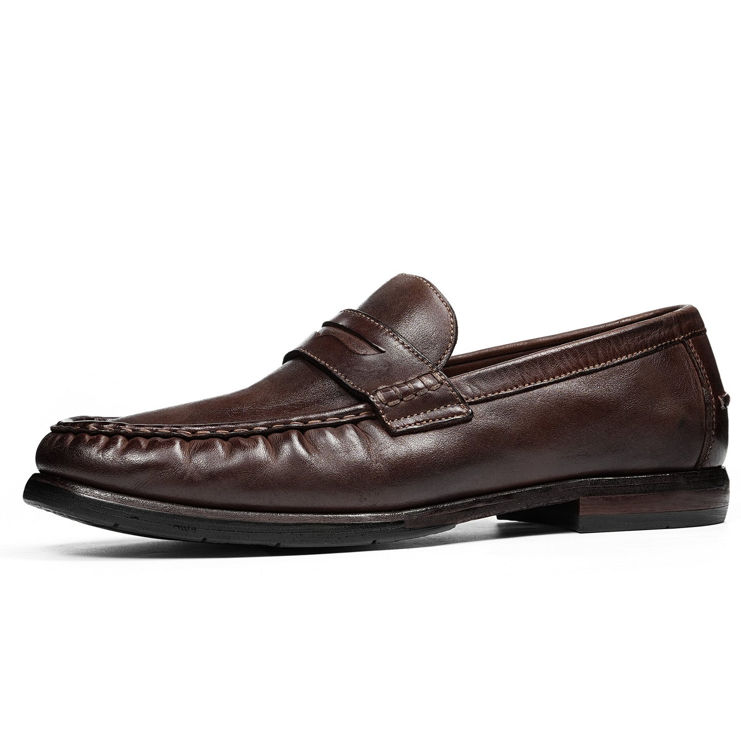 Men's Horsehide Sleek Loafers with Tailored Stitch and Band Accent