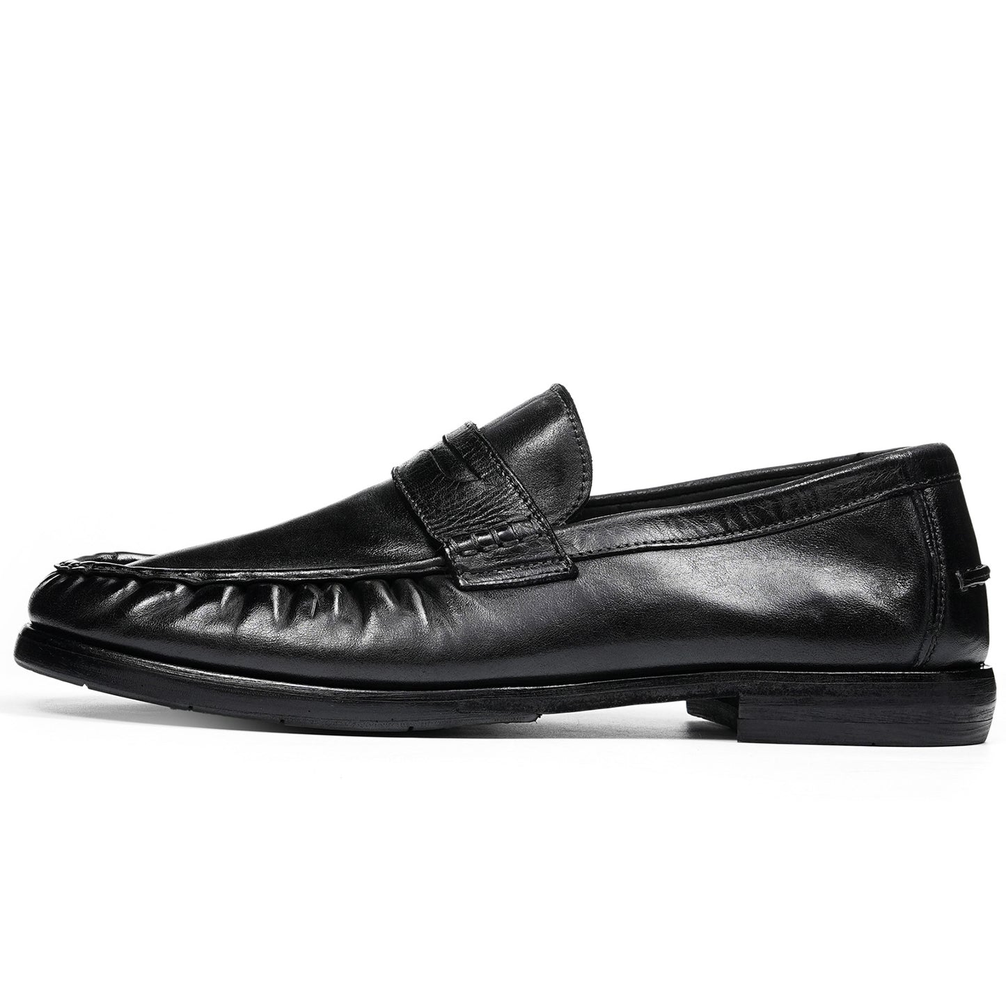 Men's Horsehide Sleek Loafers with Tailored Stitch and Band Accent