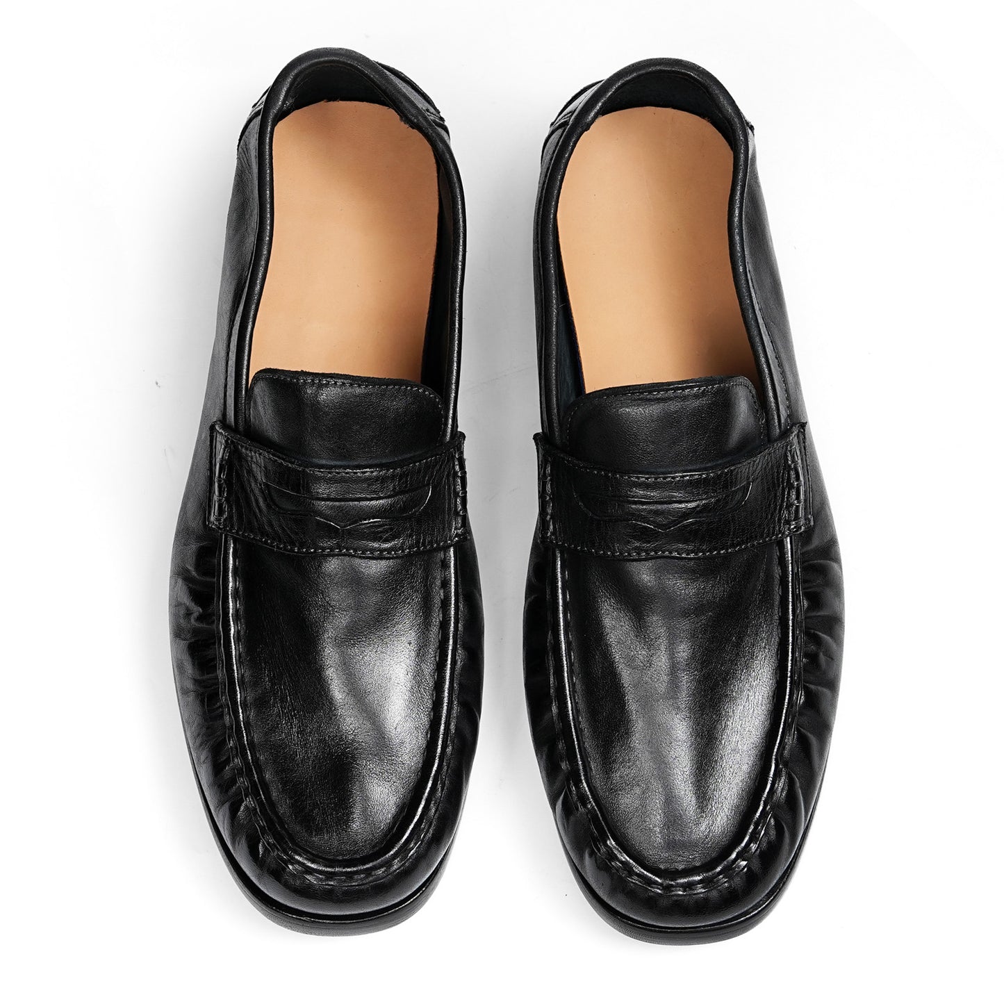 Men's Horsehide Sleek Loafers with Tailored Stitch and Band Accent
