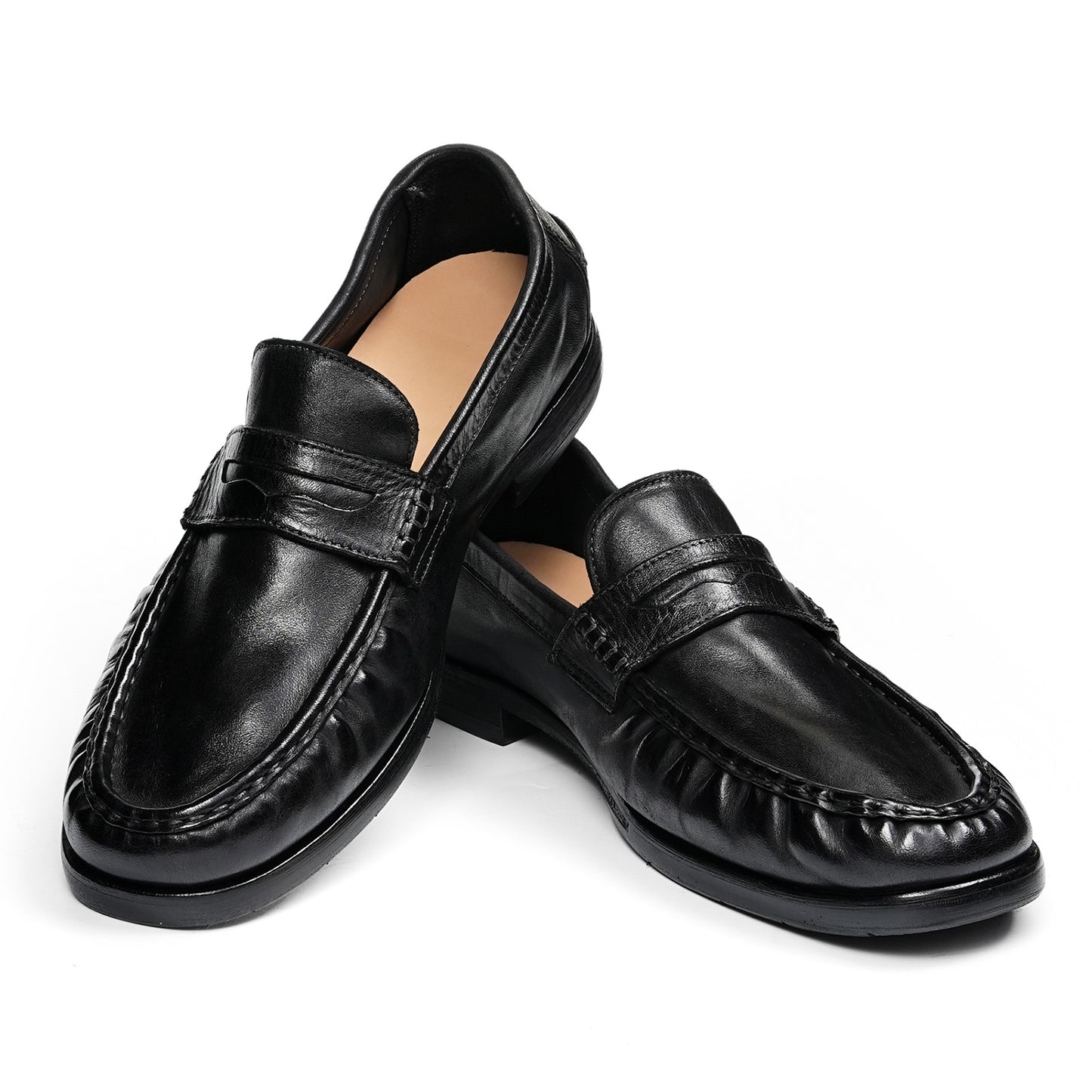Men's Horsehide Sleek Loafers with Tailored Stitch and Band Accent