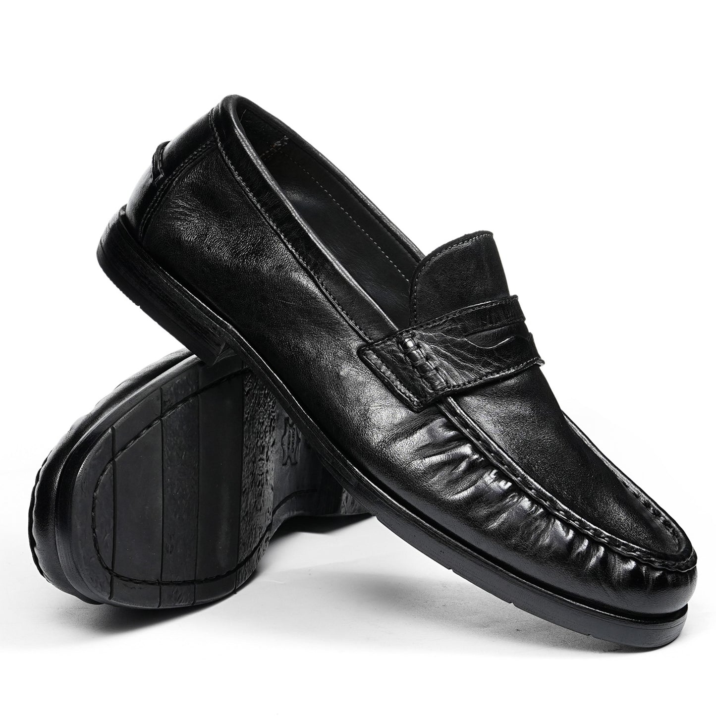 Men's Horsehide Sleek Loafers with Tailored Stitch and Band Accent