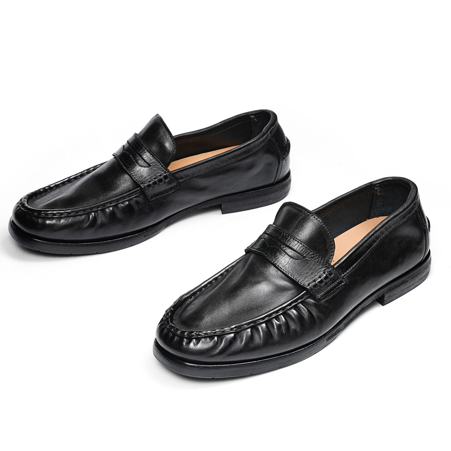 Men's Horsehide Sleek Loafers with Tailored Stitch and Band Accent