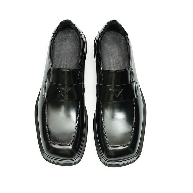 Calfskin Loafers Shoes Glossy Square Toe