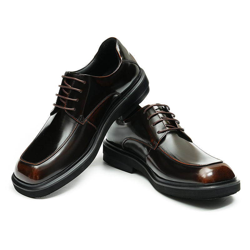 Calfskin Derby Shoes Men Leather Shoes Glossy Square Toe