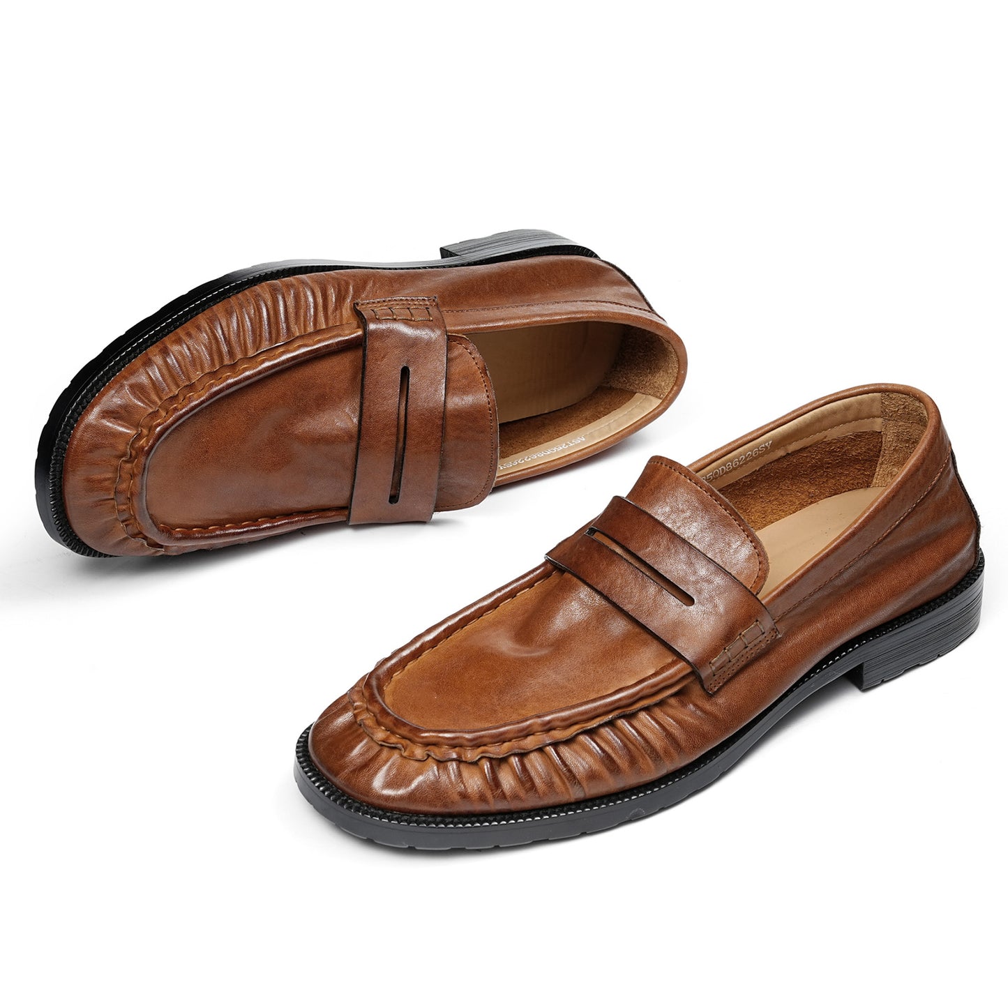 Refined Men's Loafers with Artisanal Wrinkle Texture and Cross-Strap Accent