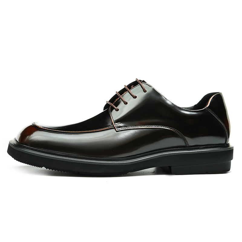Calfskin Derby Shoes Men Leather Shoes Glossy Square Toe