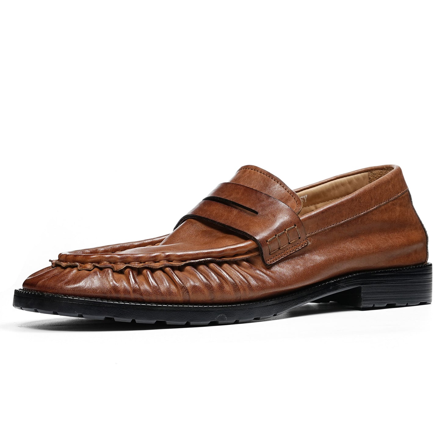 Refined Men's Loafers with Artisanal Wrinkle Texture and Cross-Strap Accent
