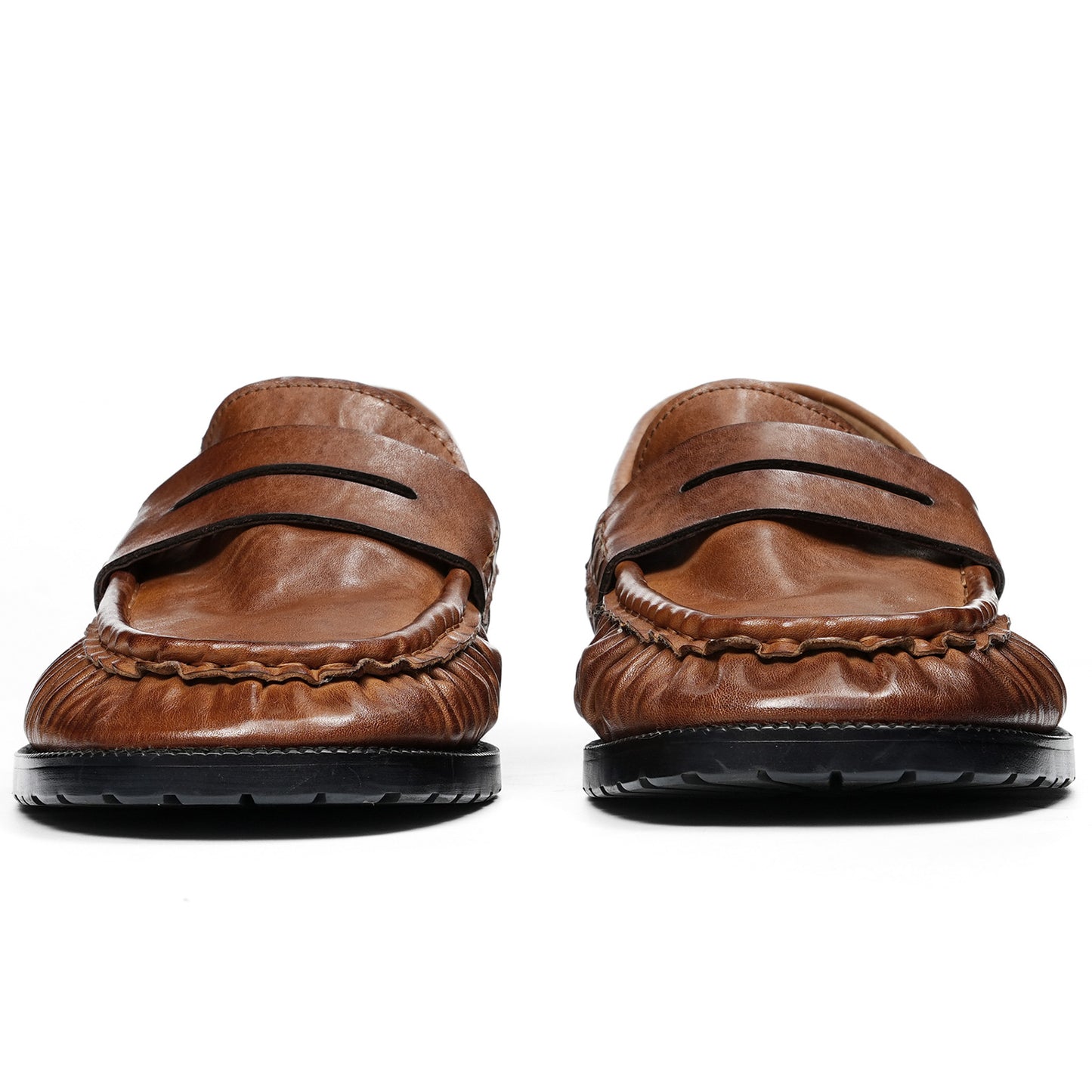 Refined Men's Loafers with Artisanal Wrinkle Texture and Cross-Strap Accent