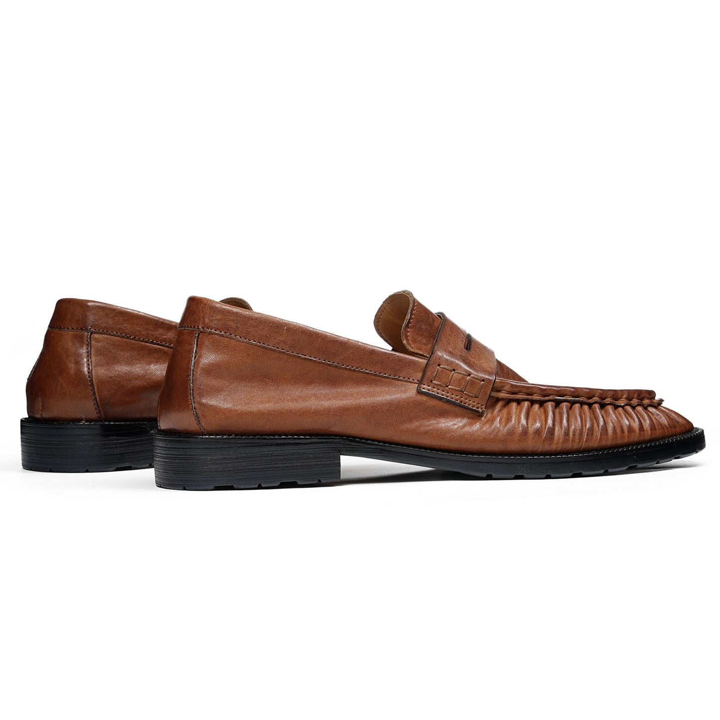 Refined Men's Loafers with Artisanal Wrinkle Texture and Cross-Strap Accent