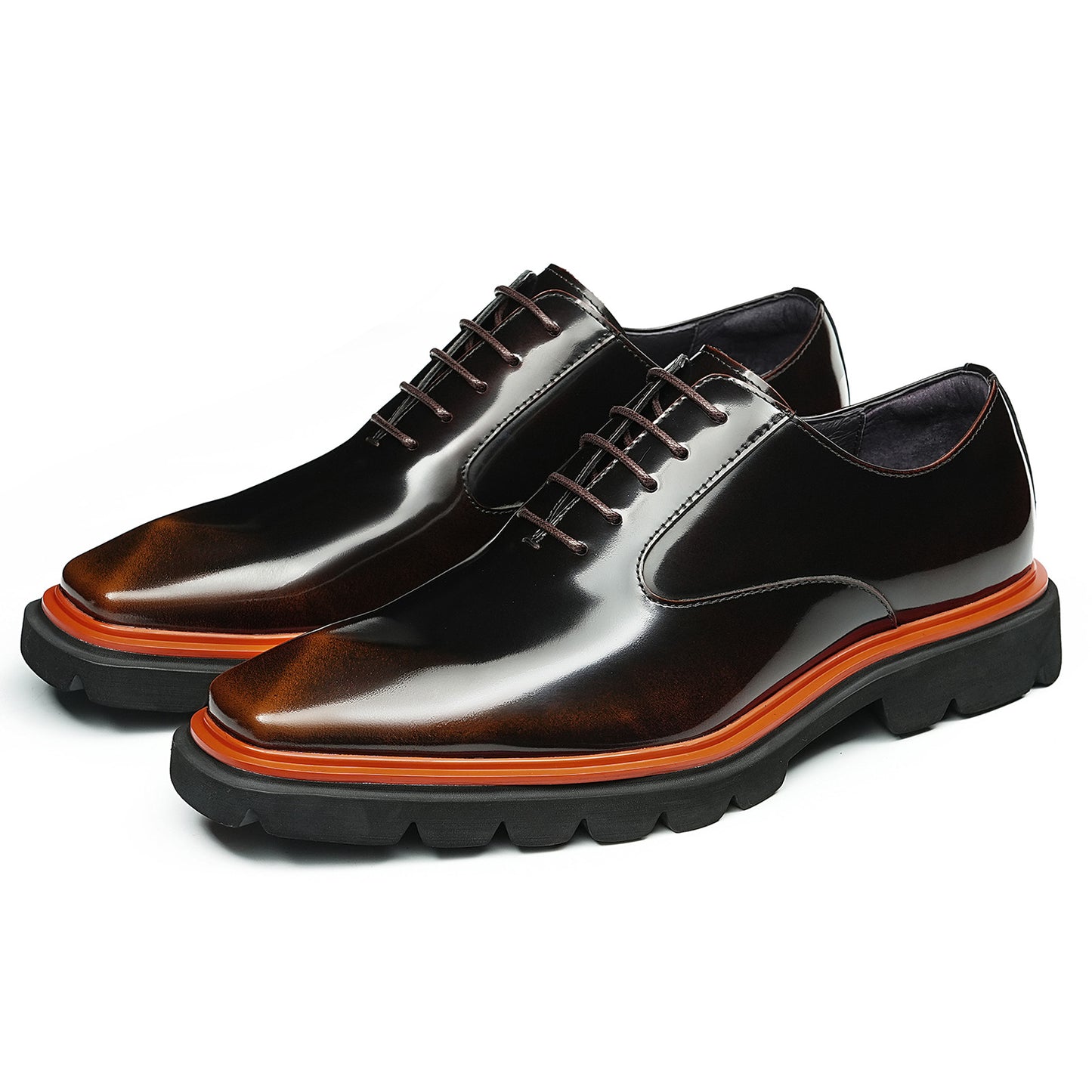 Men's Rugged Square-Toe Leather Shoes with Contrast Sole