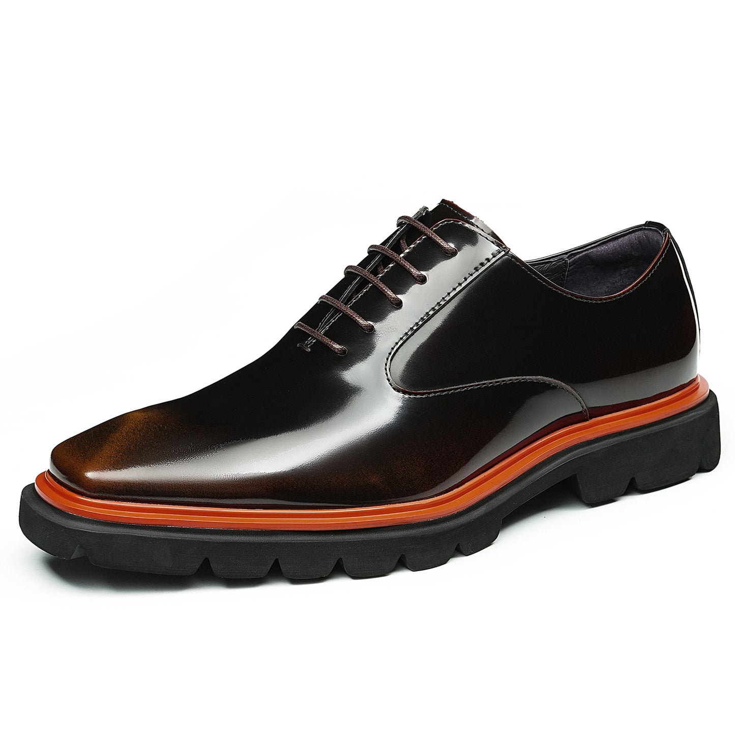 Men's Rugged Square-Toe Leather Shoes with Contrast Sole