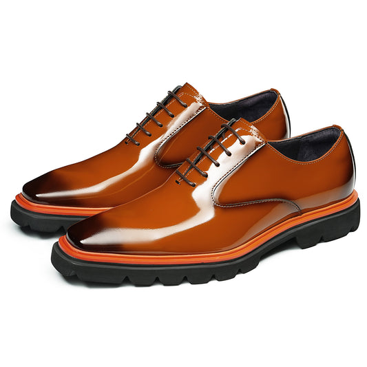 Men's Rugged Square-Toe Leather Shoes with Contrast Sole