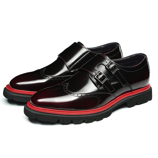 Men's Double Monk Strap Dress Shoes with Square Toe & Contrast Sole