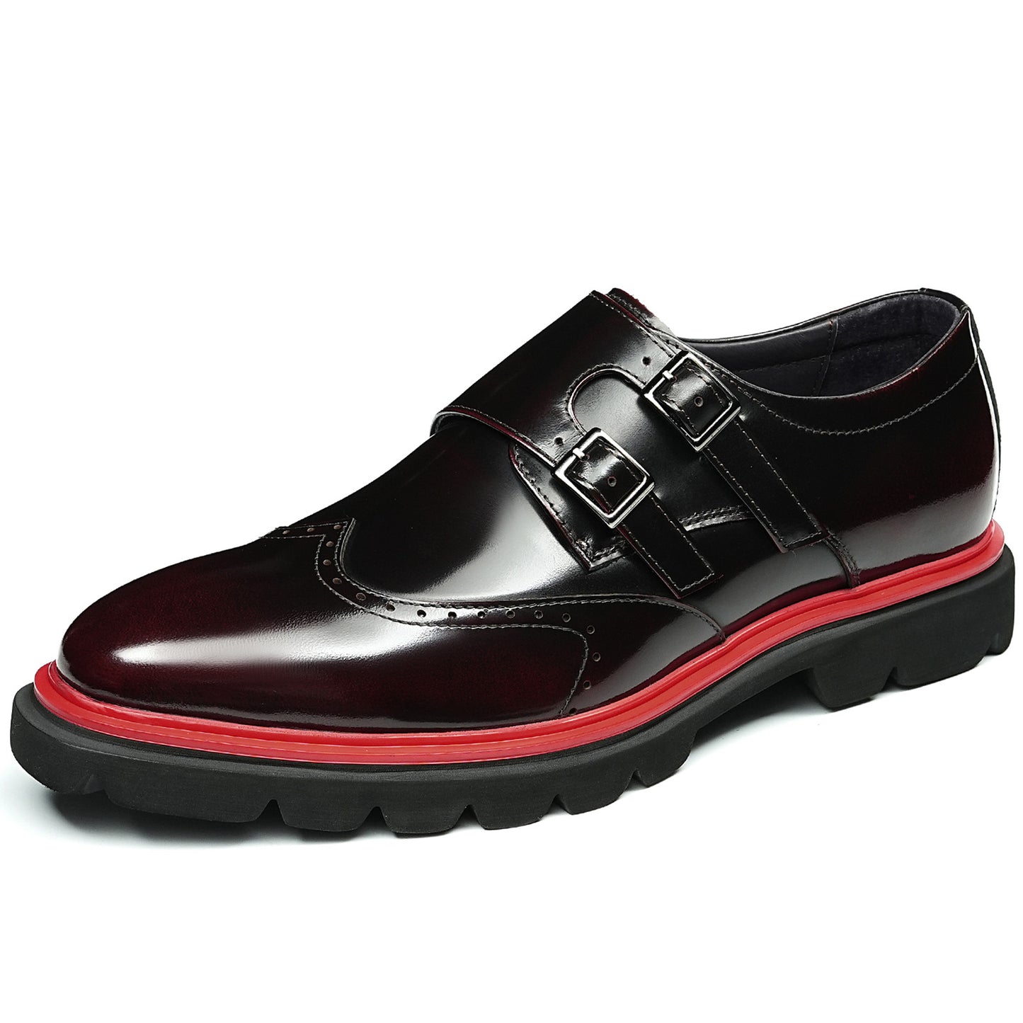 Men's Double Monk Strap Dress Shoes with Square Toe & Contrast Sole