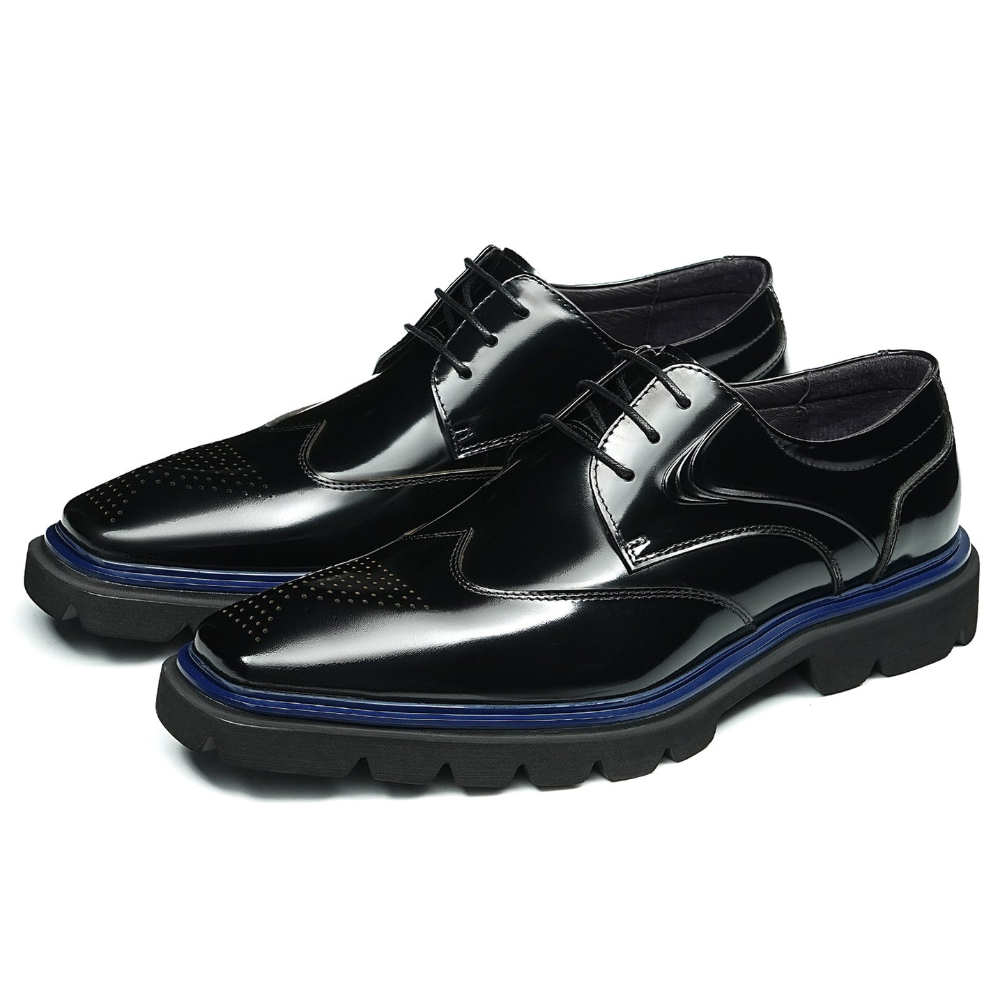 Men's Square-Toe Derbys with Brogue Detailing & Contrast Sole Trim