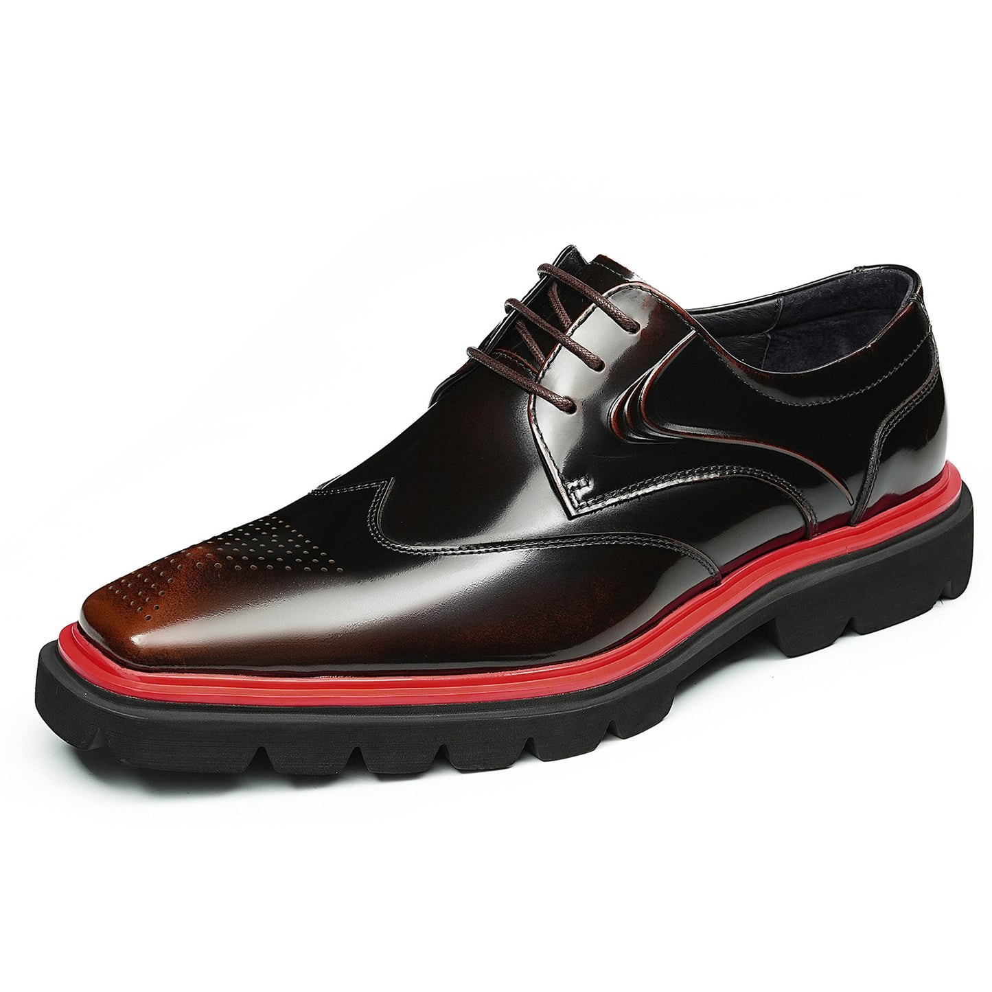 Men's Square-Toe Derbys with Brogue Detailing & Contrast Sole Trim