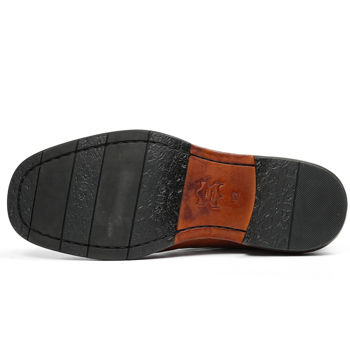 Men's Lace-Up Shoes Horsehide with Distinctive Toe Panel & Contrast Sole