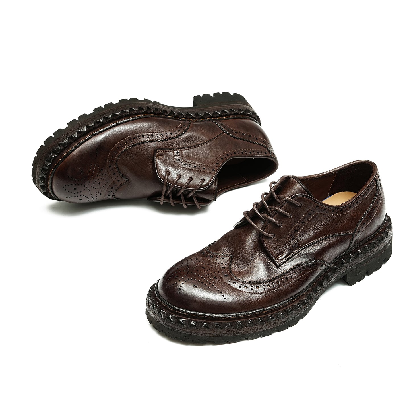 Men's Brogue Derby Shoes – Genuine Horsehide Leather Goodyear Welted Retro Style Washing Process