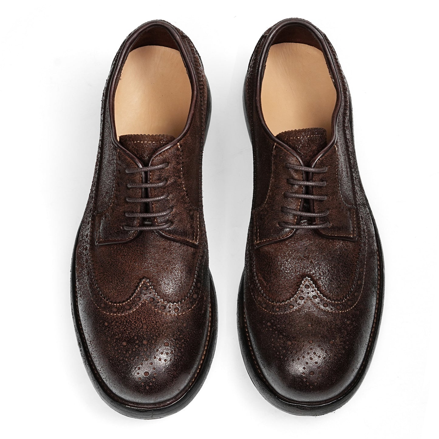 Men's Handcrafted Horsehide Brogue Shoes with Intricate Perforated Patterns