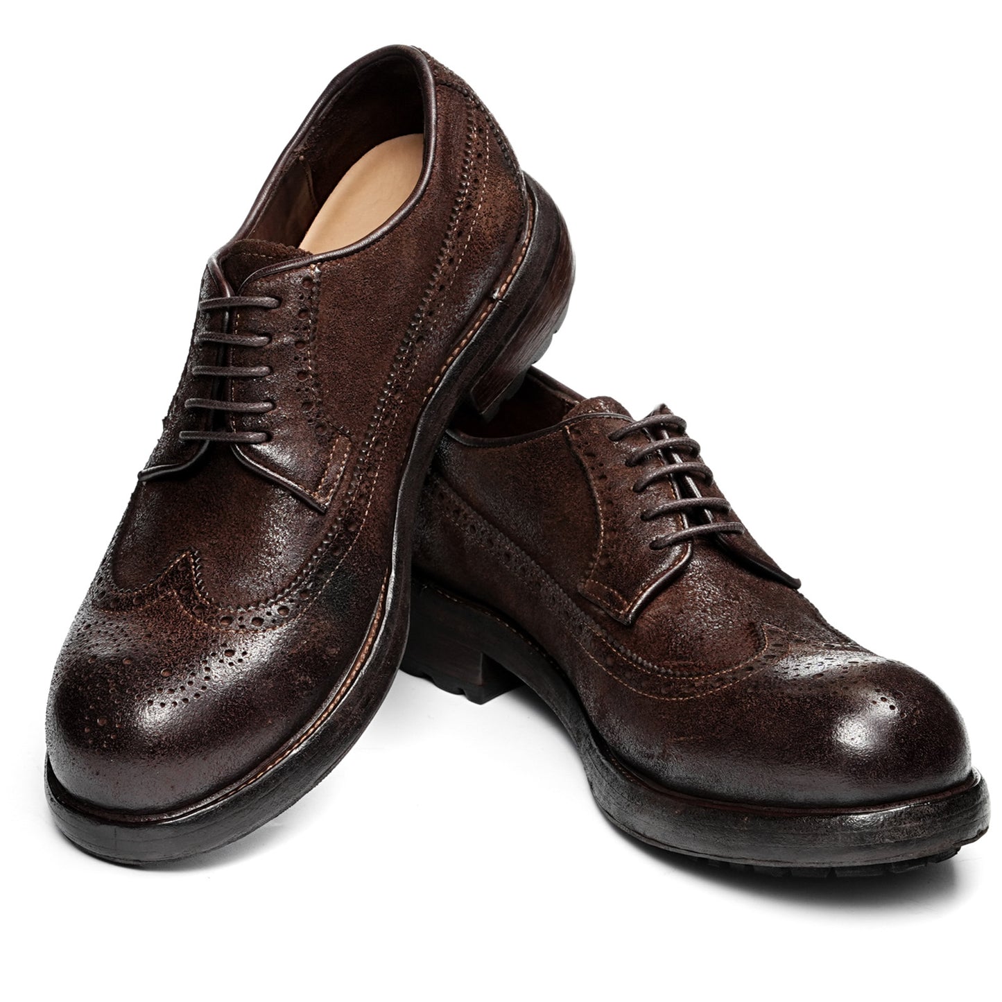 Men's Handcrafted Horsehide Brogue Shoes with Intricate Perforated Patterns