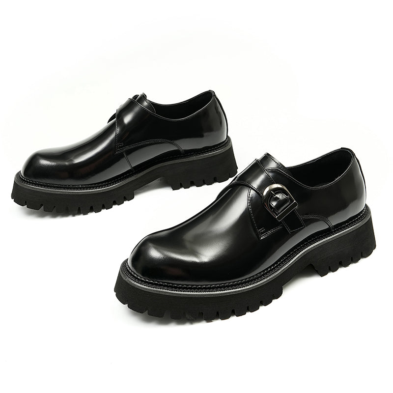 Calfskin Monk Shoes Glossy Large Toe Slip-On Men Leather Shoes