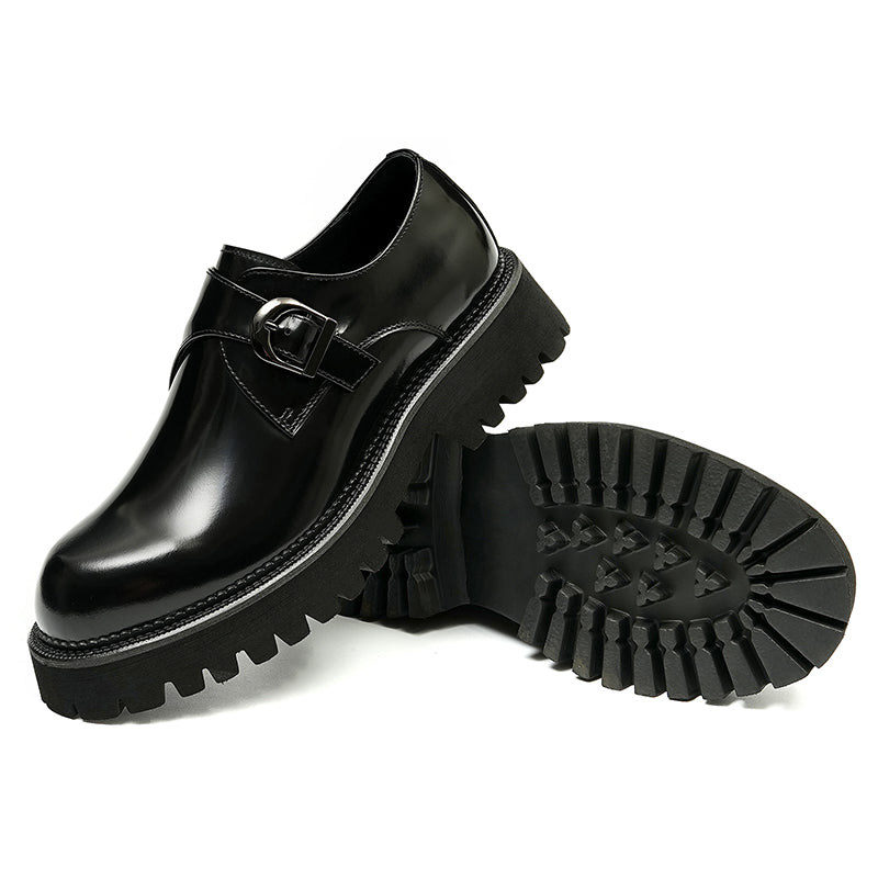 Calfskin Monk Shoes Glossy Large Toe Slip-On Men Leather Shoes