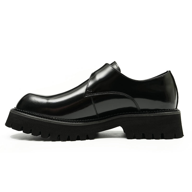 Calfskin Monk Shoes Glossy Large Toe Slip-On Men Leather Shoes