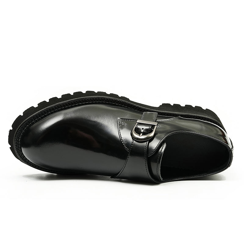 Calfskin Monk Shoes Glossy Large Toe Slip-On Men Leather Shoes