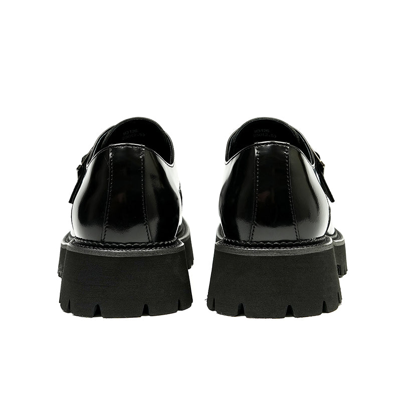 Calfskin Monk Shoes Glossy Large Toe Slip-On Men Leather Shoes