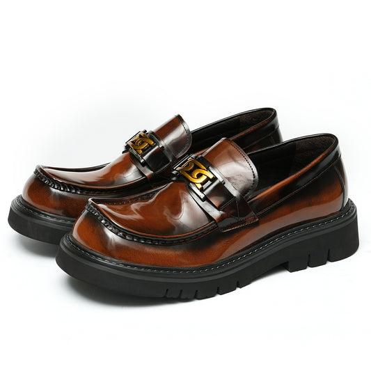 Calfskin Loafers Shoes with Horsebit Glossy Square Toe