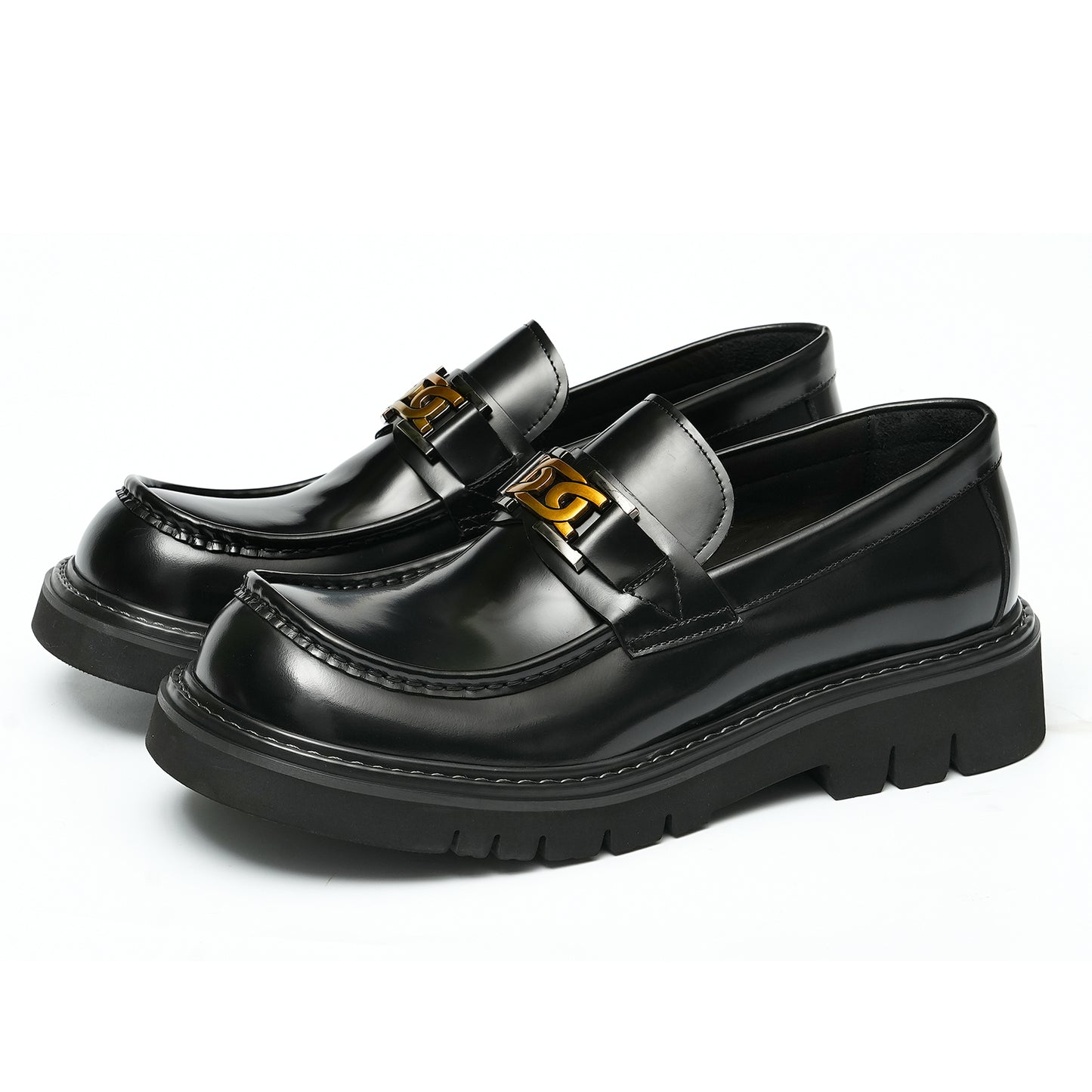 Calfskin Loafers Shoes with Horsebit Glossy Square Toe