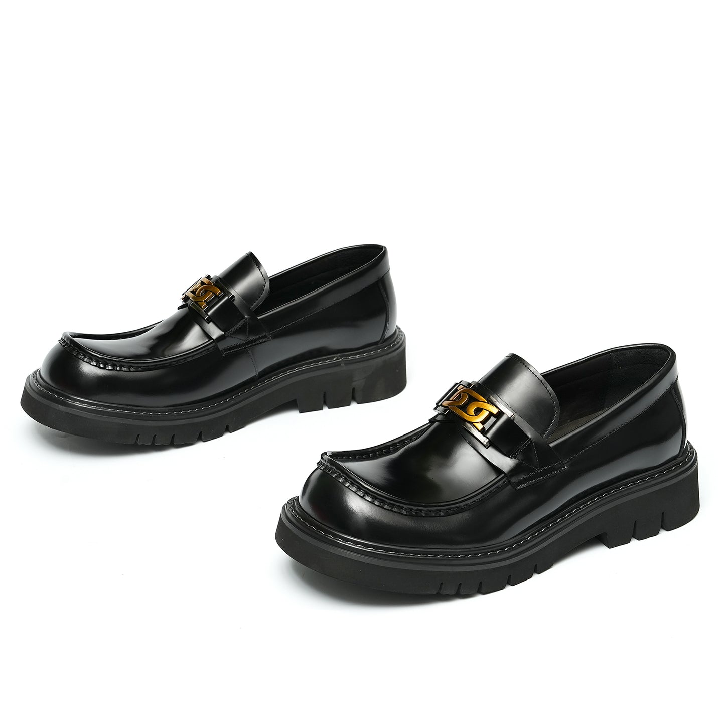 Calfskin Loafers Shoes with Horsebit Glossy Square Toe