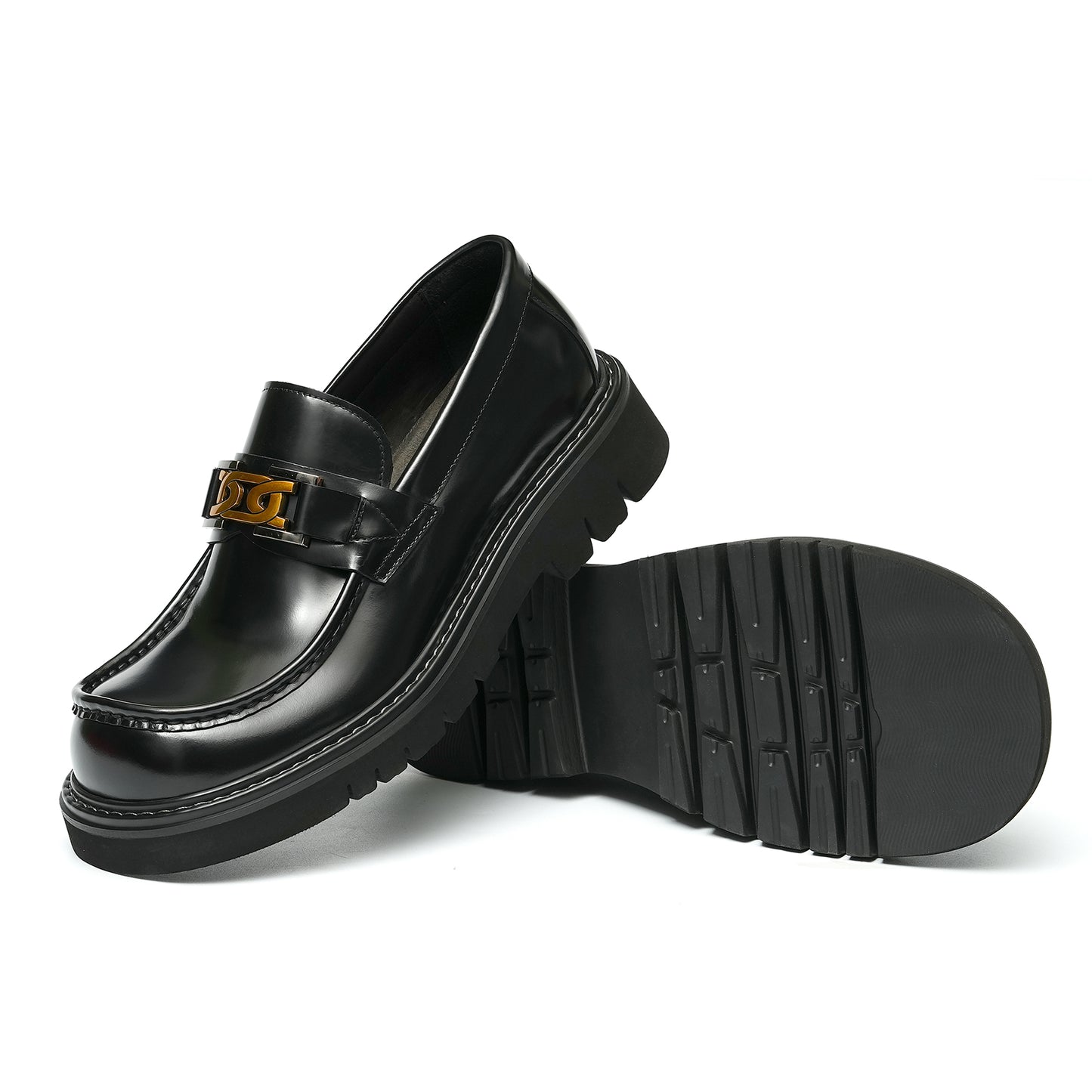 Calfskin Loafers Shoes with Horsebit Glossy Square Toe