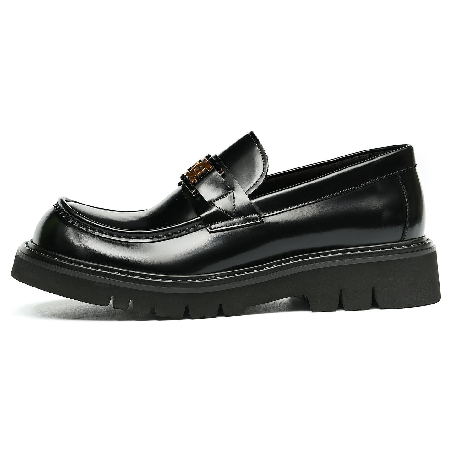 Calfskin Loafers Shoes with Horsebit Glossy Square Toe