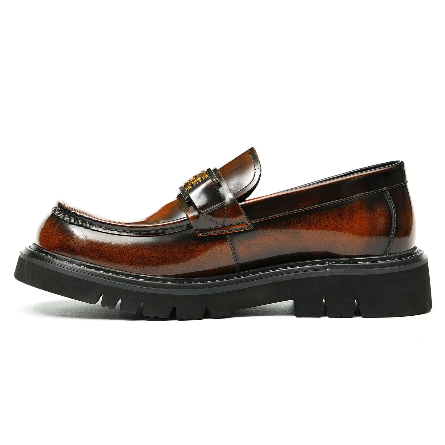 Calfskin Loafers Shoes with Horsebit Glossy Square Toe