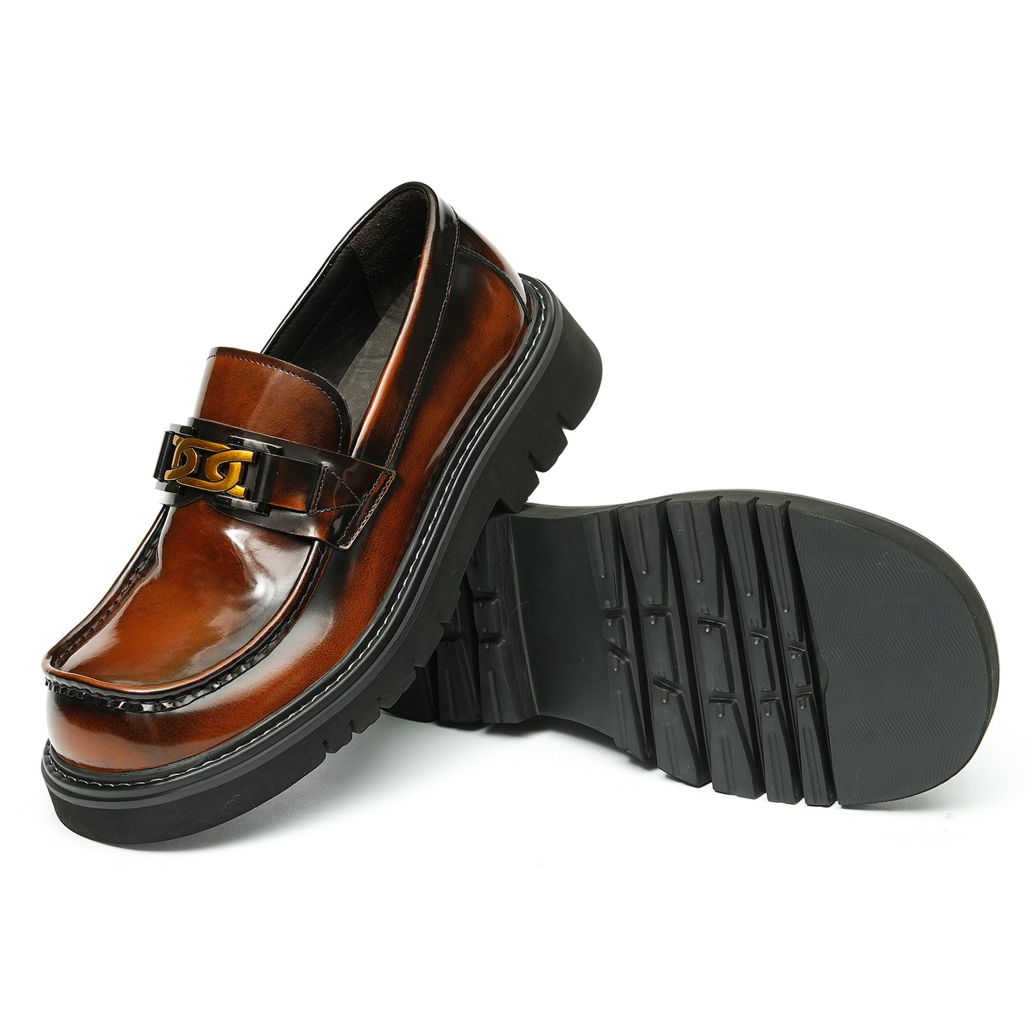 Calfskin Loafers Shoes with Horsebit Glossy Square Toe