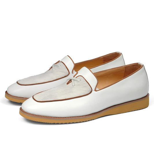 Men's Contrast Texture Loafers with Modern Cross-Strap Detail
