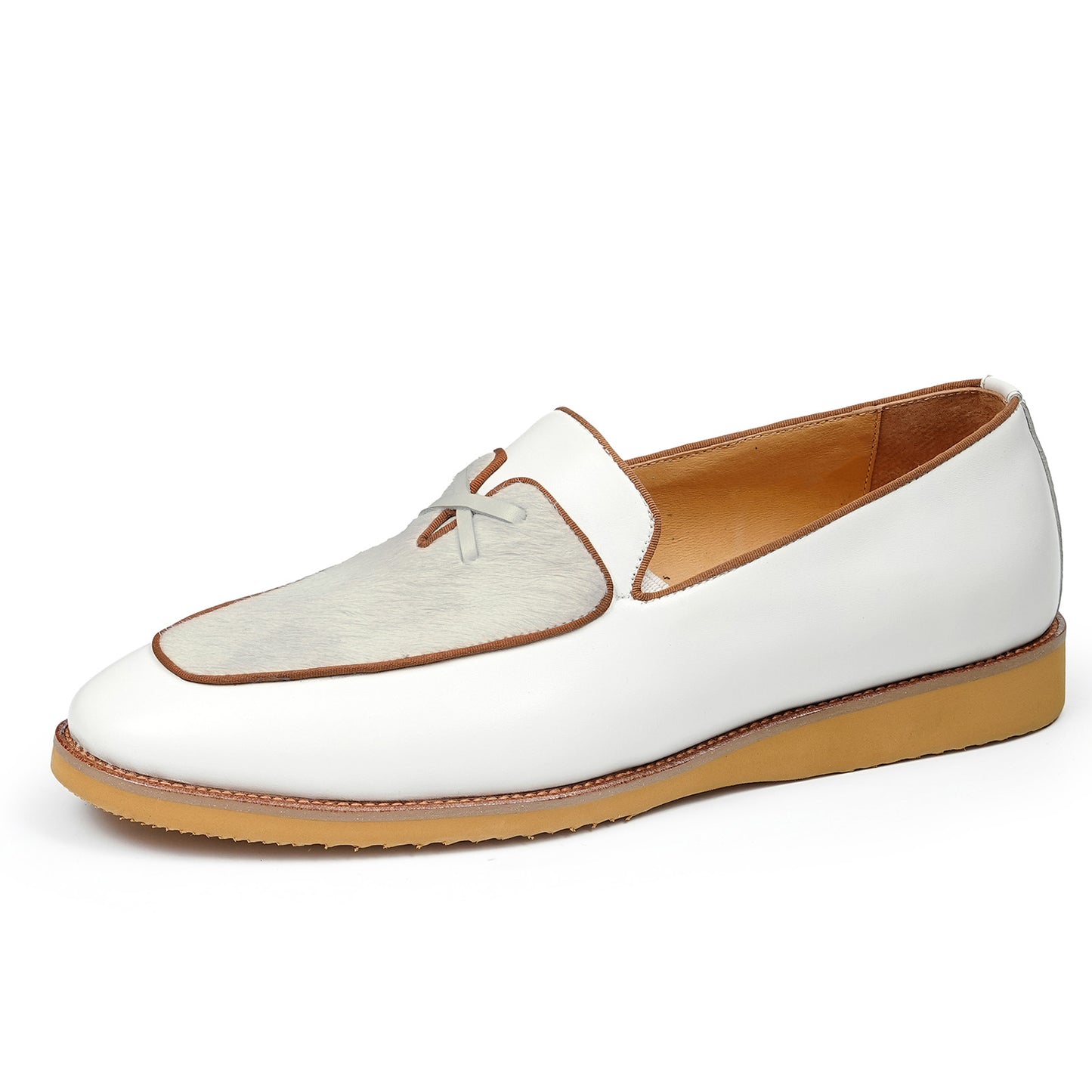 Men's Contrast Texture Loafers with Modern Cross-Strap Detail