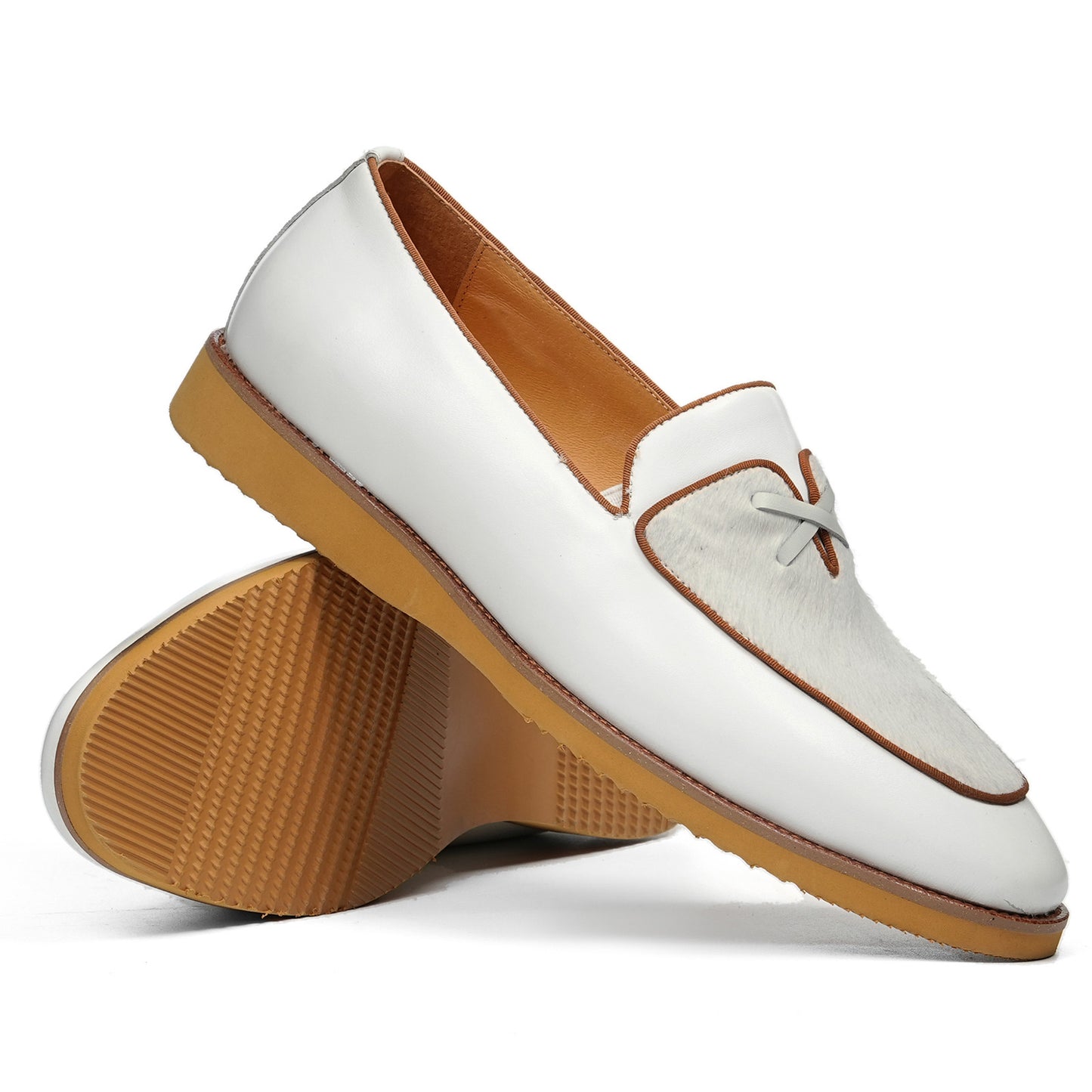 Men's Contrast Texture Loafers with Modern Cross-Strap Detail