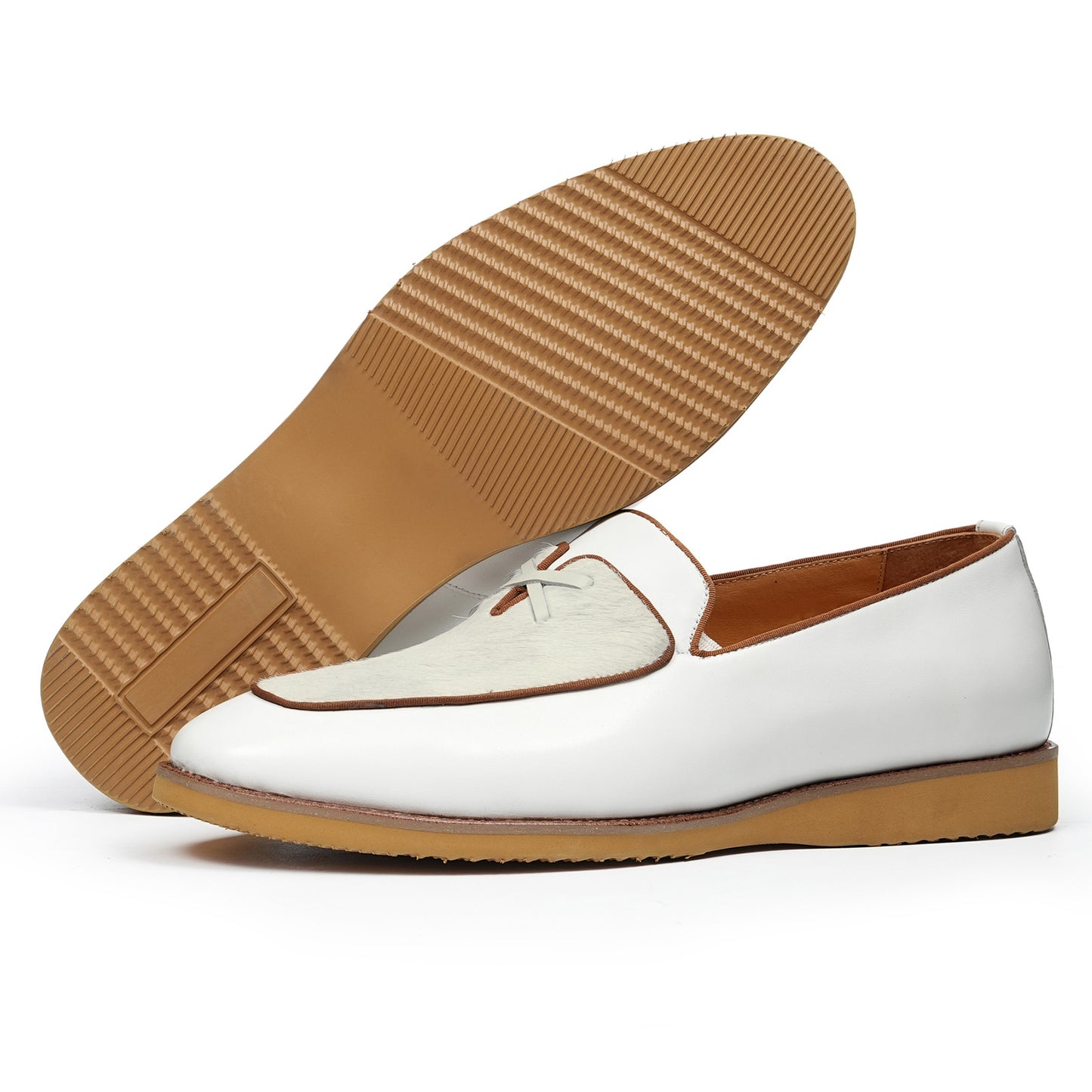 Men's Contrast Texture Loafers with Modern Cross-Strap Detail