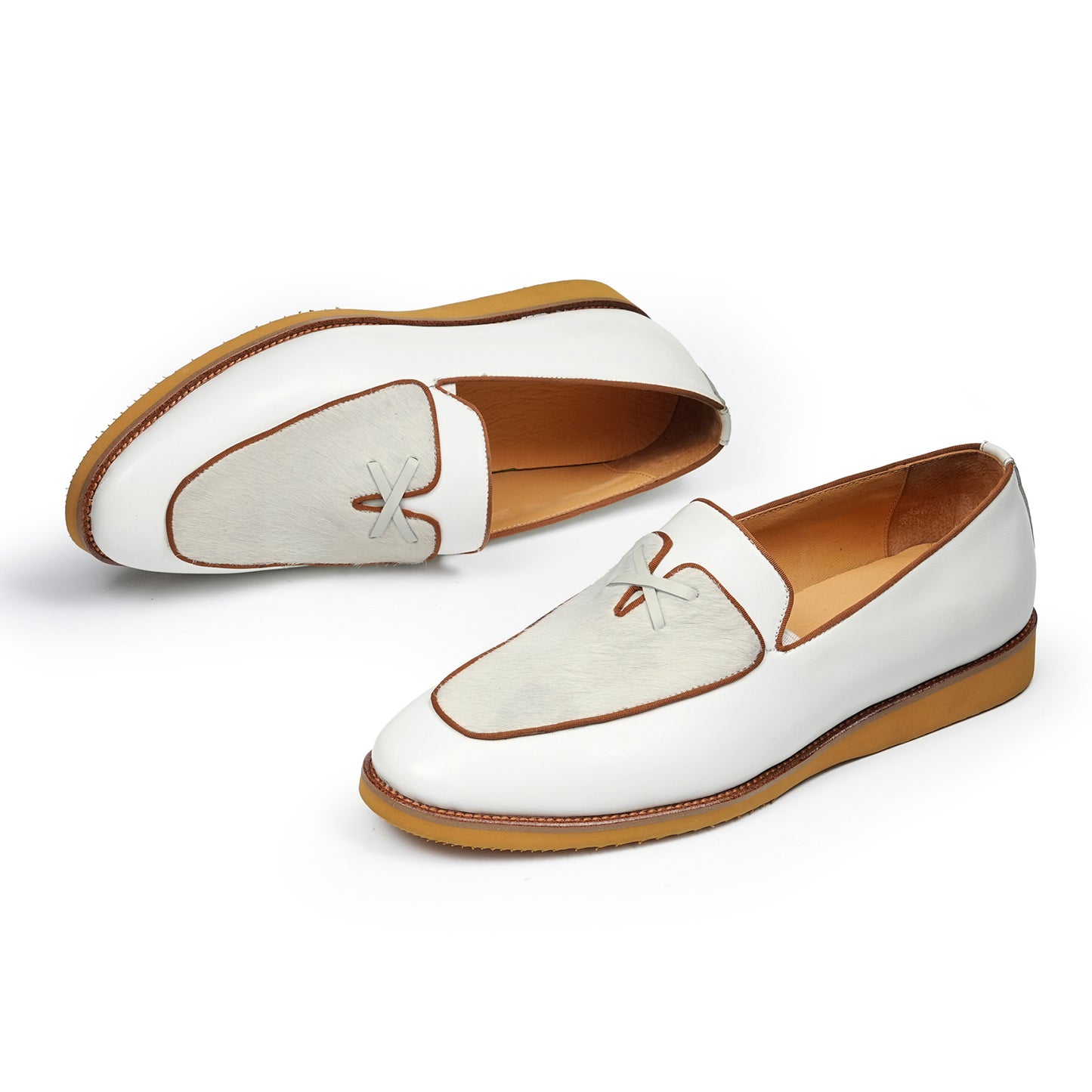 Men's Contrast Texture Loafers with Modern Cross-Strap Detail