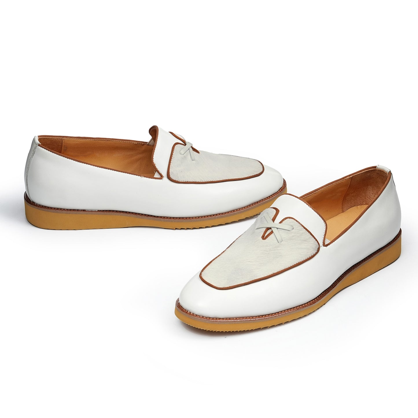 Men's Contrast Texture Loafers with Modern Cross-Strap Detail