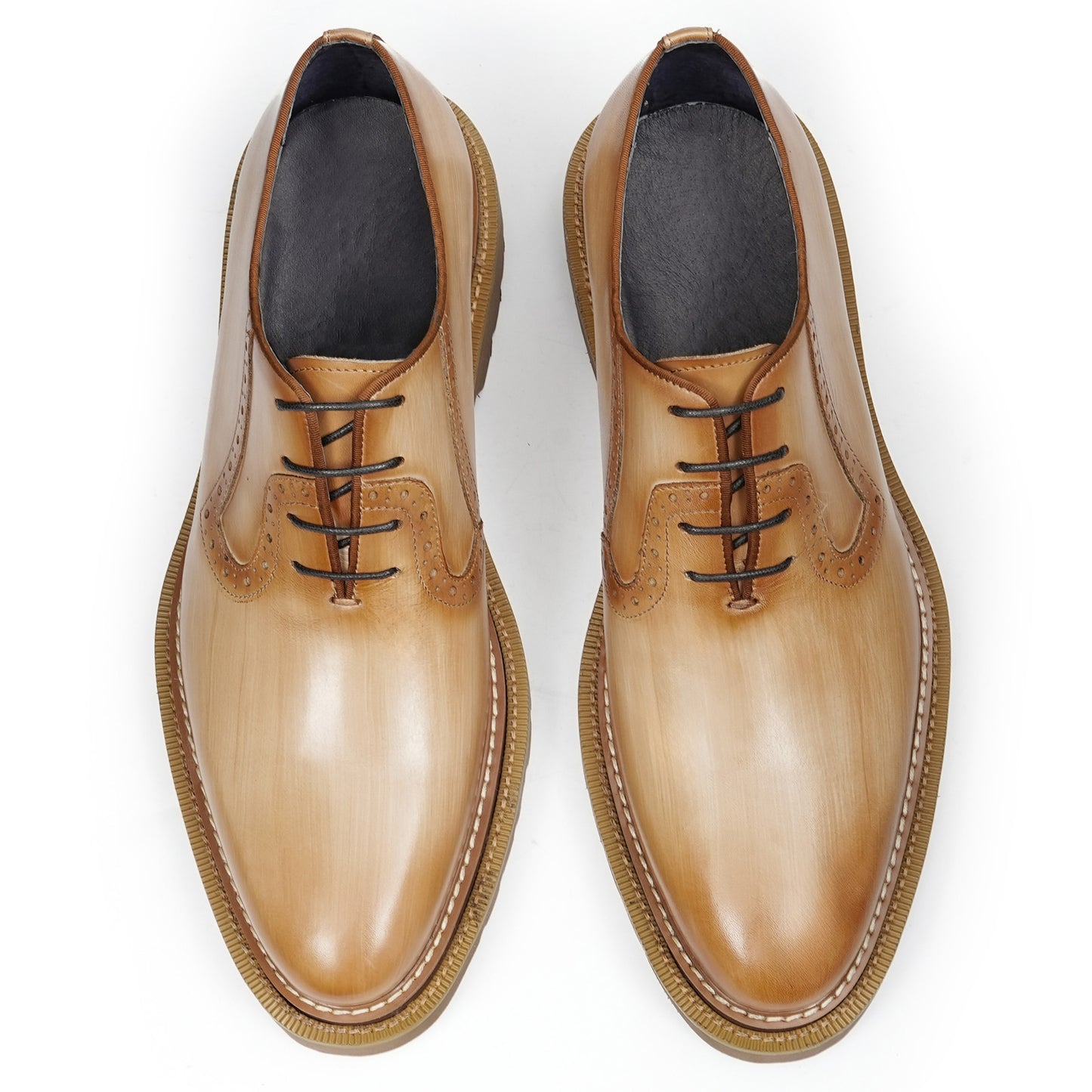 Men's Oxford Shoes with Decorative Perforations & Bold Multi-Layer Sole