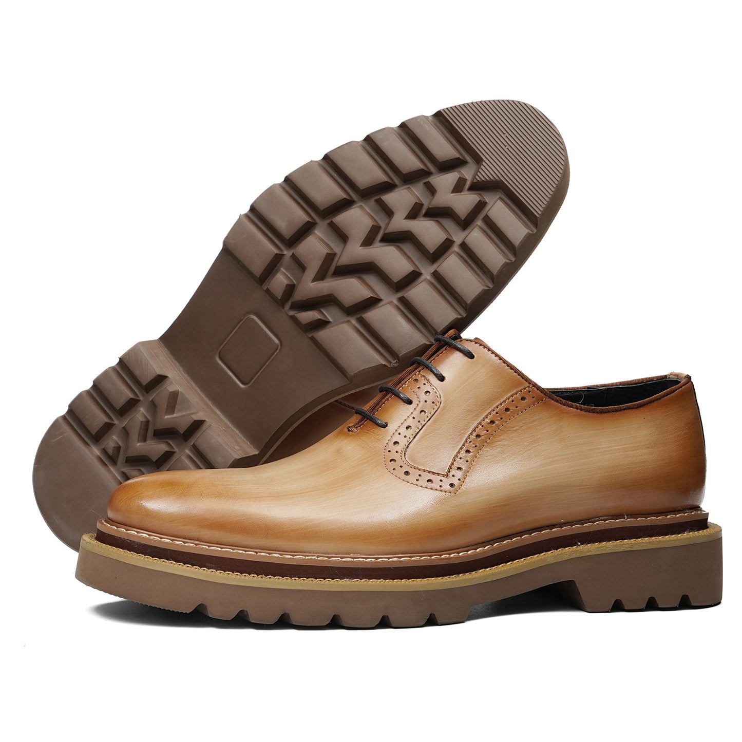 Men's Oxford Shoes with Decorative Perforations & Bold Multi-Layer Sole