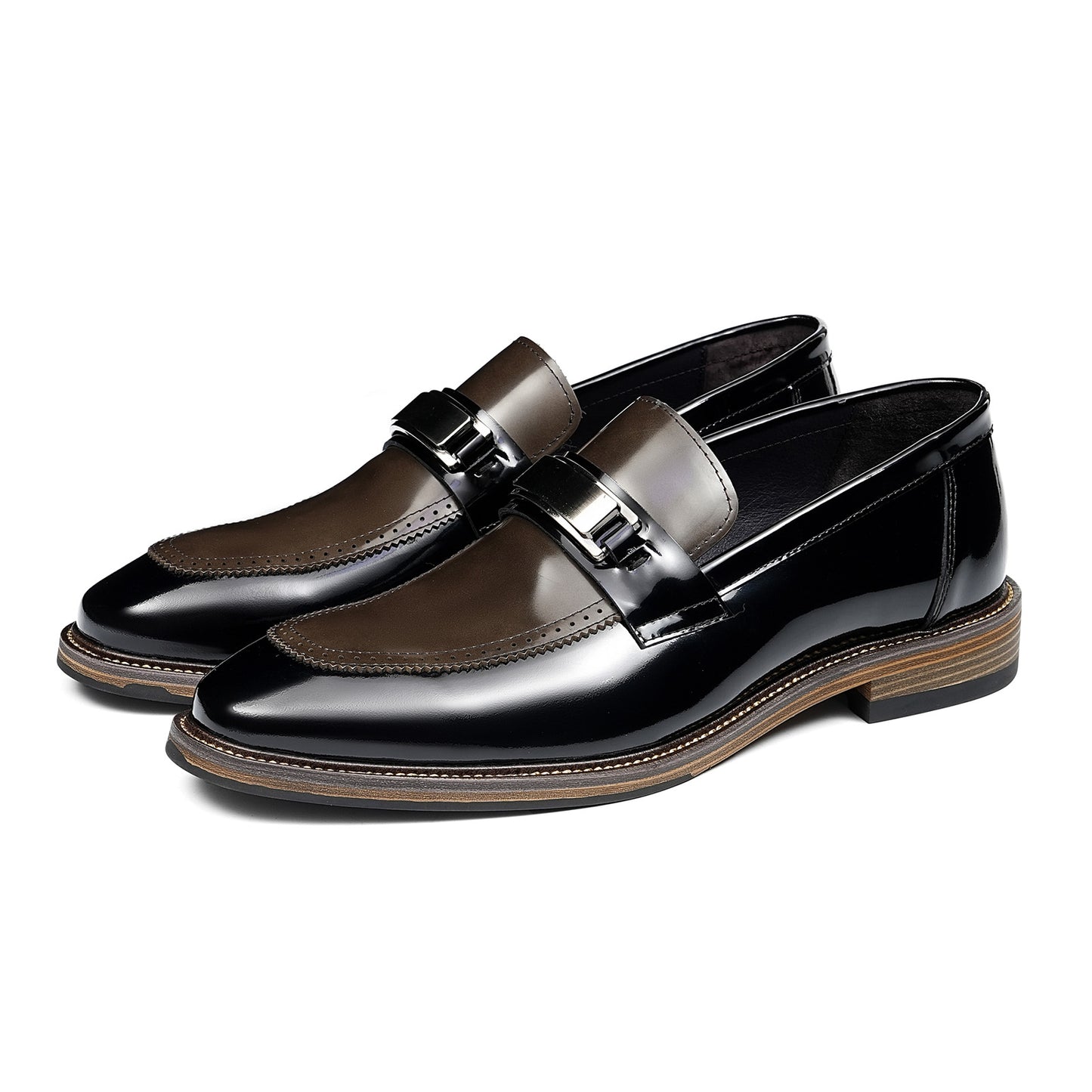 Men's Penny Loafers | Polished Buckle & Classic Moc-Toe Design Two-Tone Leather