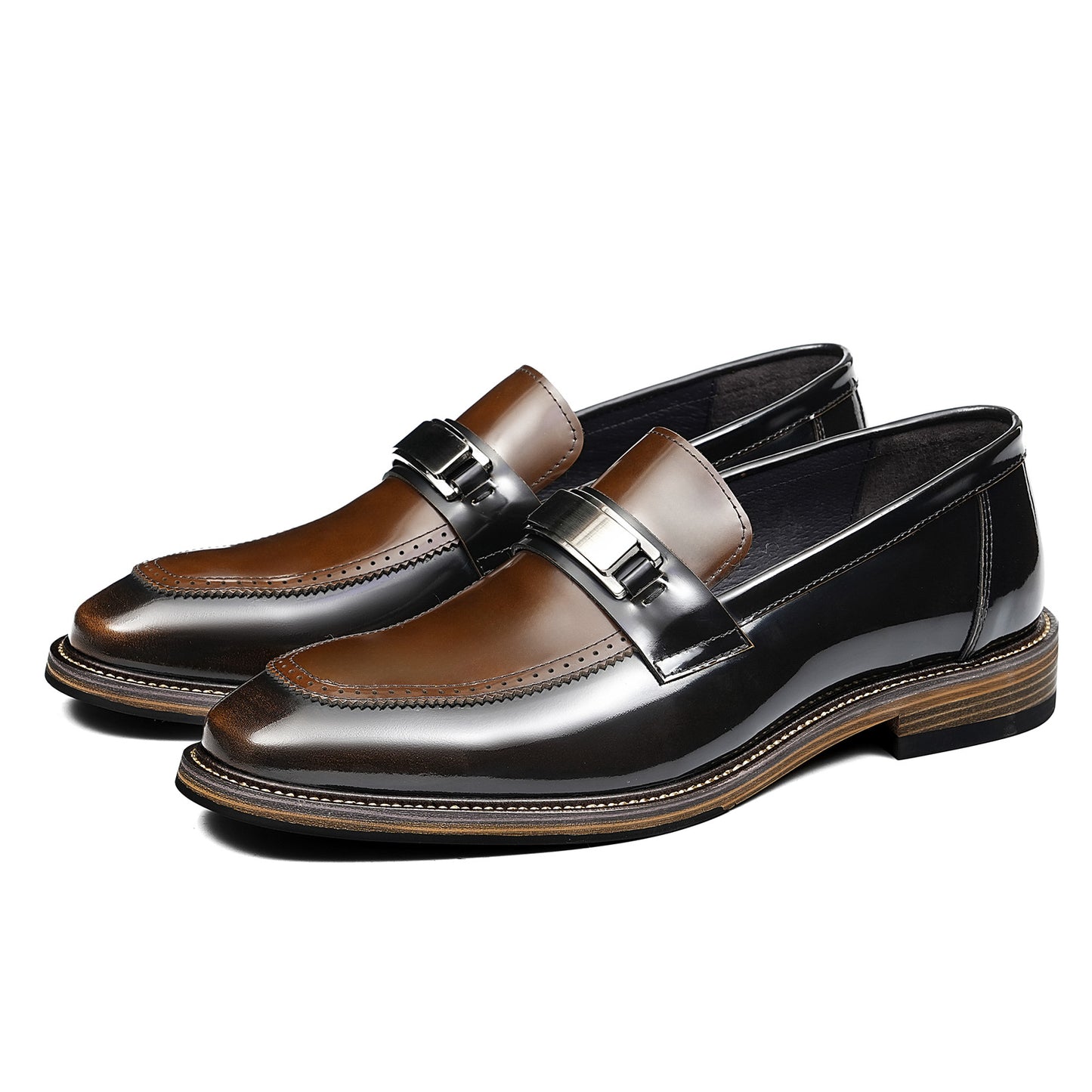 Men's Penny Loafers | Polished Buckle & Classic Moc-Toe Design Two-Tone Leather