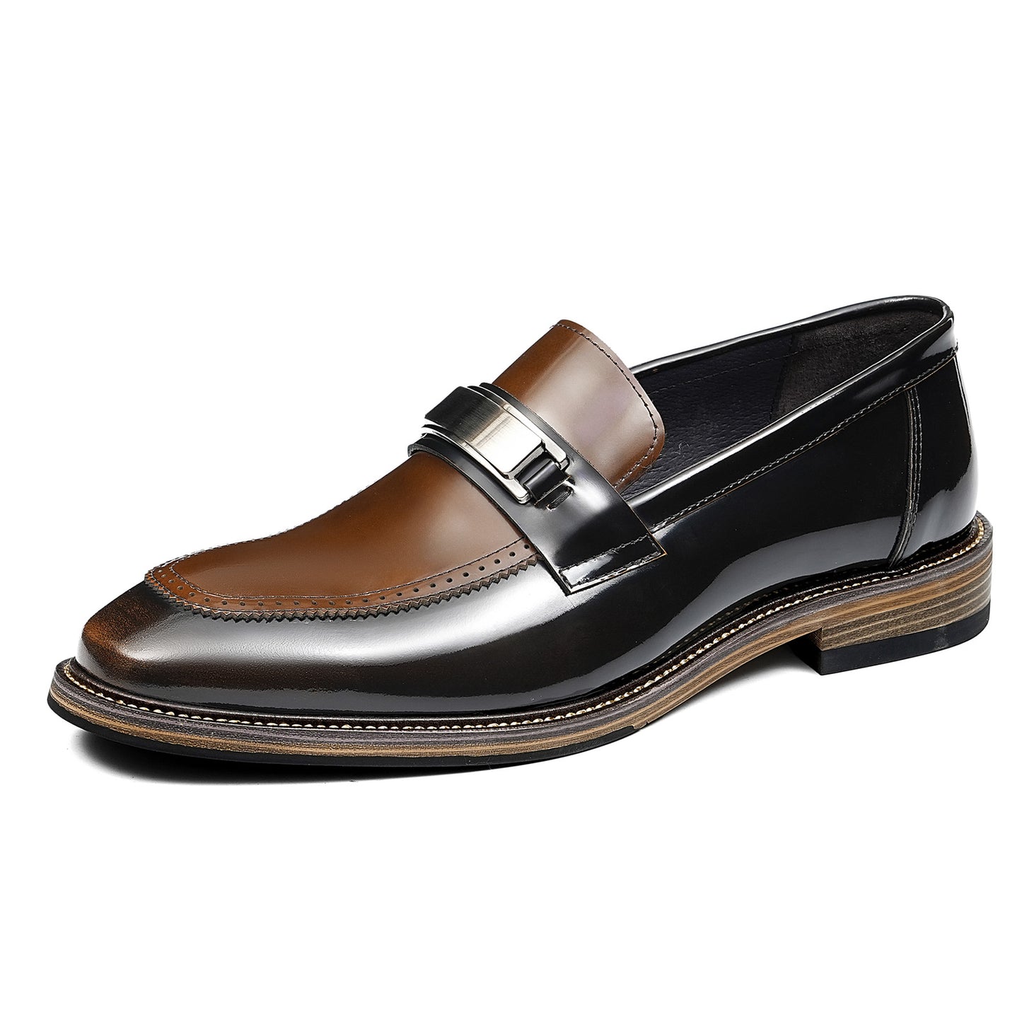 Men's Penny Loafers | Polished Buckle & Classic Moc-Toe Design Two-Tone Leather