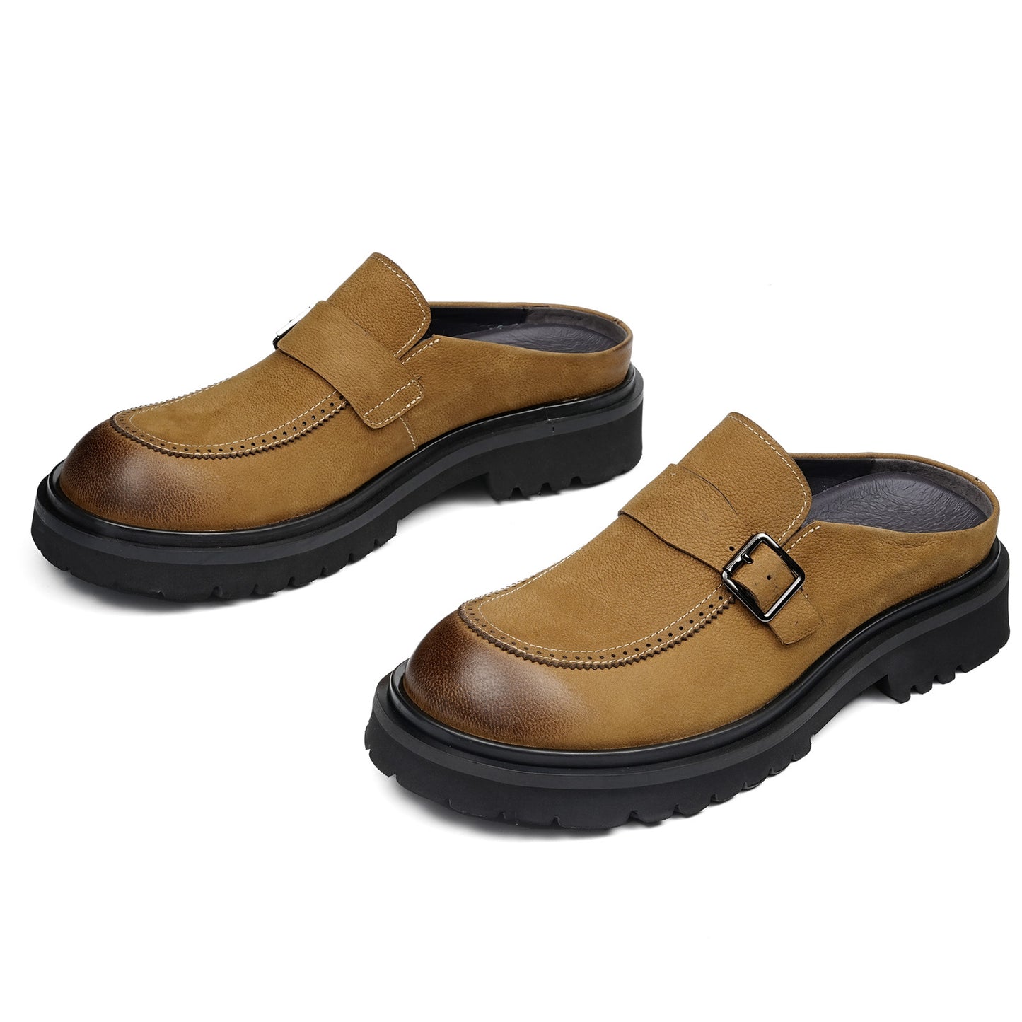 Men's Mule: Gradient Toe Buckle Detail & Chunky Sole