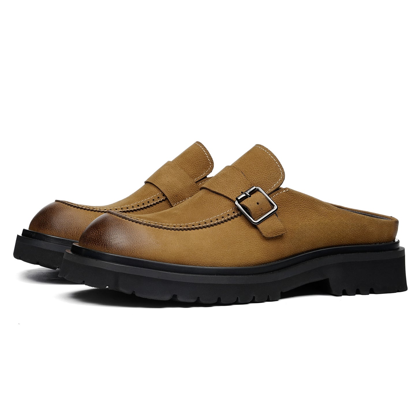 Men's Mule: Gradient Toe Buckle Detail & Chunky Sole